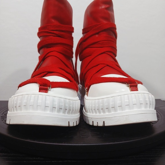 Liliana Richie-1 Cherry Red Chunky Lug Platform High Top Sneaker Boot Sz 8 - Picture 14 of 16